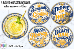 Retro Summer Coastal Coaster Sublimation, Beach Cocktails Product Image 1