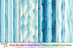 Ocean Blue Stripes Seamless Patterns, Coastal Digital Paper Product Image 1