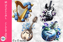 Musical Instruments with flowers Clipart, Music and Flowers Product Image 1