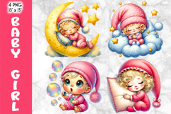Cute Nursery Clipart, Baby Girl Gnome PNG, Baby Shower Art Product Image 1