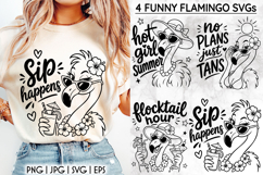 Funny Flamingo SVG, Sip Happens Summer Quotes, Cocktail Hour Product Image 1