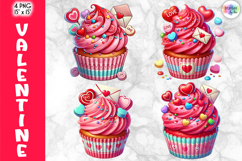Valentine Cupcake Clipart, Cute Cartoon Love Desserts PNG Product Image 1