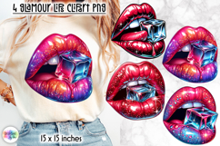 Ice Cube Glam Lips Clipart PNG, Glitter Lips with Ice Print Product Image 1