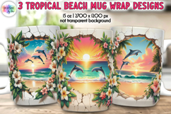 3D Tropical Sunset Beach Mug Wraps, Summer Mug Prints Product Image 1