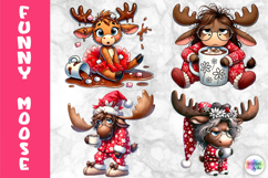 Funny Christmas Moose Clipart, Cute Holiday Animal PNG Product Image 1