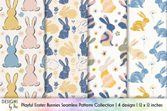 Playful Easter Bunny Seamless Patterns, Easter Digital Paper Product Image 1