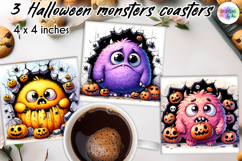 Halloween Monsters Cute Coasters, Creepy Monster PNG Product Image 1