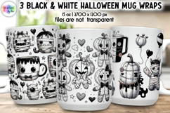 Black and White Halloween Mug Wraps, Cute Spooky Mug Design Product Image 1
