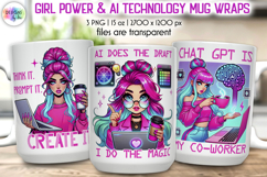 Girl Power and AI Technology Mug Wrap, Inspirational PNG Product Image 1