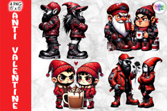 Anti-Valentine Rock Gnomes Clipart, Gothic Valentine Gnome Product Image 1