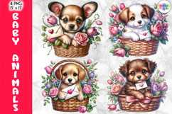 Valentine Baby Animals with Hearts Clipart, Cute Puppy PNG Product Image 1