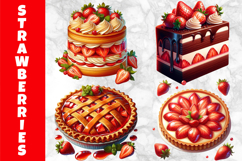 Strawberry Cakes and Tart Dessert Clipart, Strawberries PNG Product Image 1