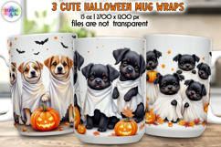 Cute Puppy Halloween Mug Wraps, Ghost Dogs with Pumpkins PNG Product Image 1