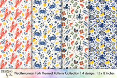 Mediterranean Seafood Folk Art Pattern, Coastal Seamless Product Image 1