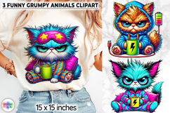 Funny Grumpy Animals Clipart, Coffee Mood Cartoon Character Product Image 1