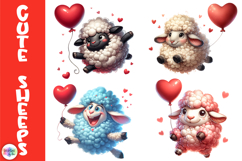 Cute Valentine Sheep Clipart, Fluffy Love Sheep with Hearts Product Image 1