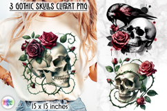 Gothic Skull Clipart, Dark Roses &amp; Crow Skull PNG Product Image 1