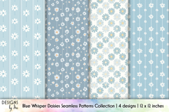Blue Daisy Seamless Patterns, Boho Botanical Digital Paper Product Image 1