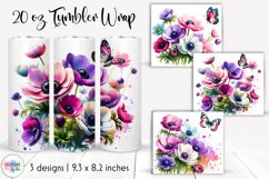 Watercolour Flowers Tumbler Wrap, Anemone Flowers PNG Product Image 1