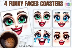 Funny Faces Coasters, Cute Emoji Face Sublimation Designs Product Image 1