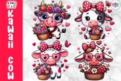 Cute Valentine Highland Cow Clipart, Baby Cow Kawaii PNG Product Image 1