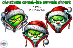 Christmas Animals Clipart, Grinch-like Animals PNG Product Image 1