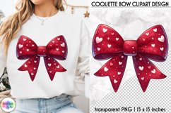 Valentines Pink Coquette Bow Clipart | Pink Bow with Hearts Product Image 1