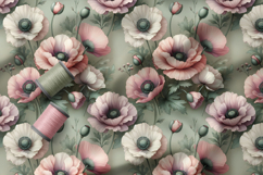 Spring Flowers Seamless Patter, Vintage Cosmos Flowers Product Image 2