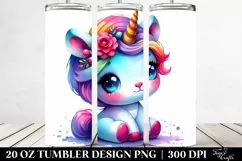 Watercolor Vibrant Drawing, Cute Unicorn | 20 oz Tumbler Product Image 2