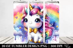 Watercolor Vibrant Drawing, Cute Unicorn | 20 oz Tumbler Product Image 2