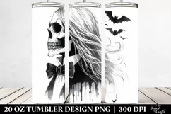 Washed Watercolor Halloween Skull with Hair and Bow | 20 oz Product Image 2