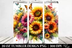 Vibrant Watercolor Sunflowers Clipart, Transparent 20 Oz Product Image 2