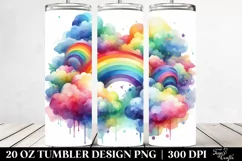 Colorful Watercolor Vibrant Rainbow Clouds | 20 Oz Tumbler Product Image 2