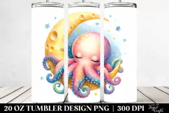 Colorful Baby Octopus on Moon, Transparent 20 Oz Tumbler Product Image 2