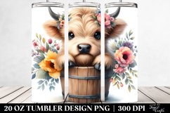 Watercolor Cute Baby Highland Cow | 20 oz Tumbler Product Image 2