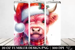 Vibrant Highland Cow with Santa Hat Clipart 20 Oz Tumbler Product Image 2