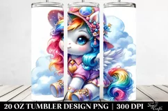 Watercolor Vibrant Drawing, Cute Unicorn | 20 oz Tumbler Product Image 2