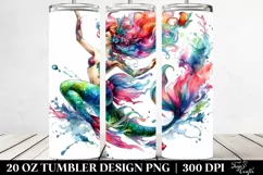 Jumping Mermaid Watercolor Drawing | 20 oz Tumbler Product Image 2