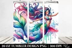 Jumping Mermaid Watercolor Drawing | 20 oz Tumbler Product Image 2