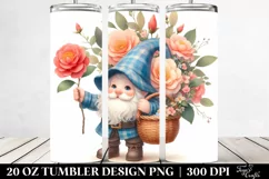 Watercolor Gnome with Camellia Bouquet | 20 Oz Tumbler Product Image 2
