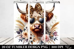 Elegant Highland Cow with Animal Print Bow | 20 Oz Tumbler Product Image 2