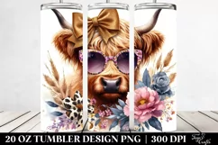 Elegant Highland Cow with Animal Print Bow | 20 Oz Tumbler Product Image 2