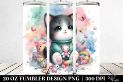 Colorful Watercolor Cute Cat Fairy Tumbling with Autumn Product Image 2