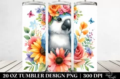 Cute Cartoon-Style Macaw, Flower Crown | 20 oz Tumbler Product Image 2