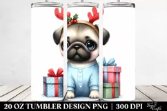 Watercolor Pug with Reindeer Horns, High Quality 20 Oz Product Image 2