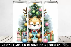 Watercolor Cute Deer with Christmas Ornaments, 20 Oz Tumbler Product Image 2