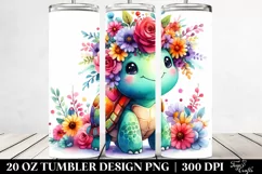 Cute Cartoon-Style Turtle, Flower Crown | 20 oz Tumbler Product Image 2