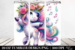 Dancing Unicorn with Floral Wreath Clipart 20 Oz Tumbler Product Image 2