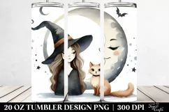 Simple Retro Witch Cat Watercolor Tumbler|20 oz Tumbler Product Image 2