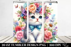 Cartoon-Style Kitten Drawing | 20 oz Tumbler Product Image 2